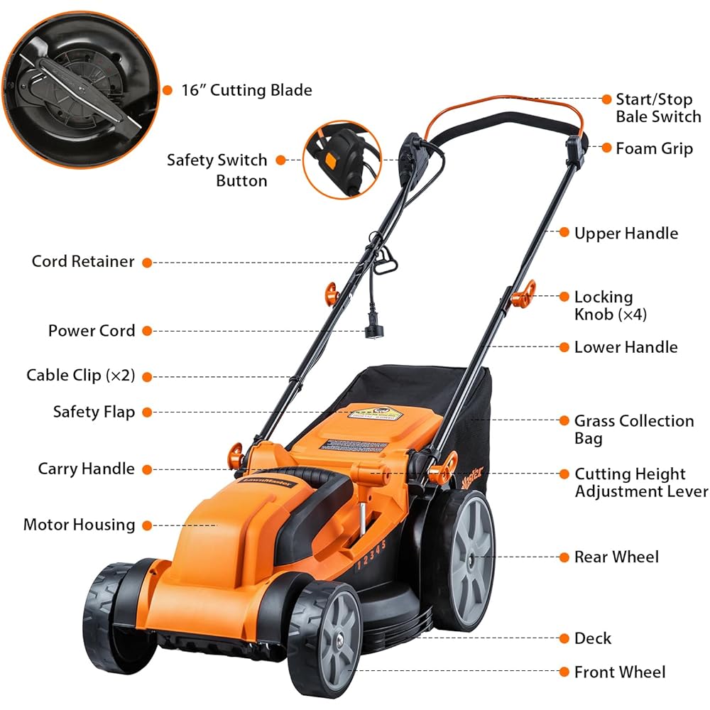 LawnMaster MEB1216K Electric Lawn Mower 16-Inch 12AMP