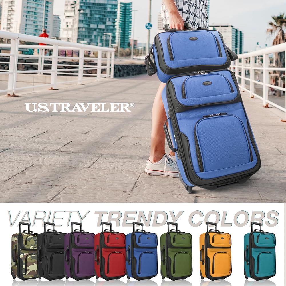 | U.S. Traveler Rio Softside Expandable Carry-on Rolling Luggage, Royal Blue, 2 Wheel Set | Carry-Ons