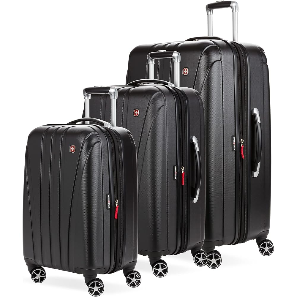 | SwissGear 7585 Hardside Expandable Luggage with Spinner Wheels, Black, 3-Piece Set (19/23/27) | Suitcases