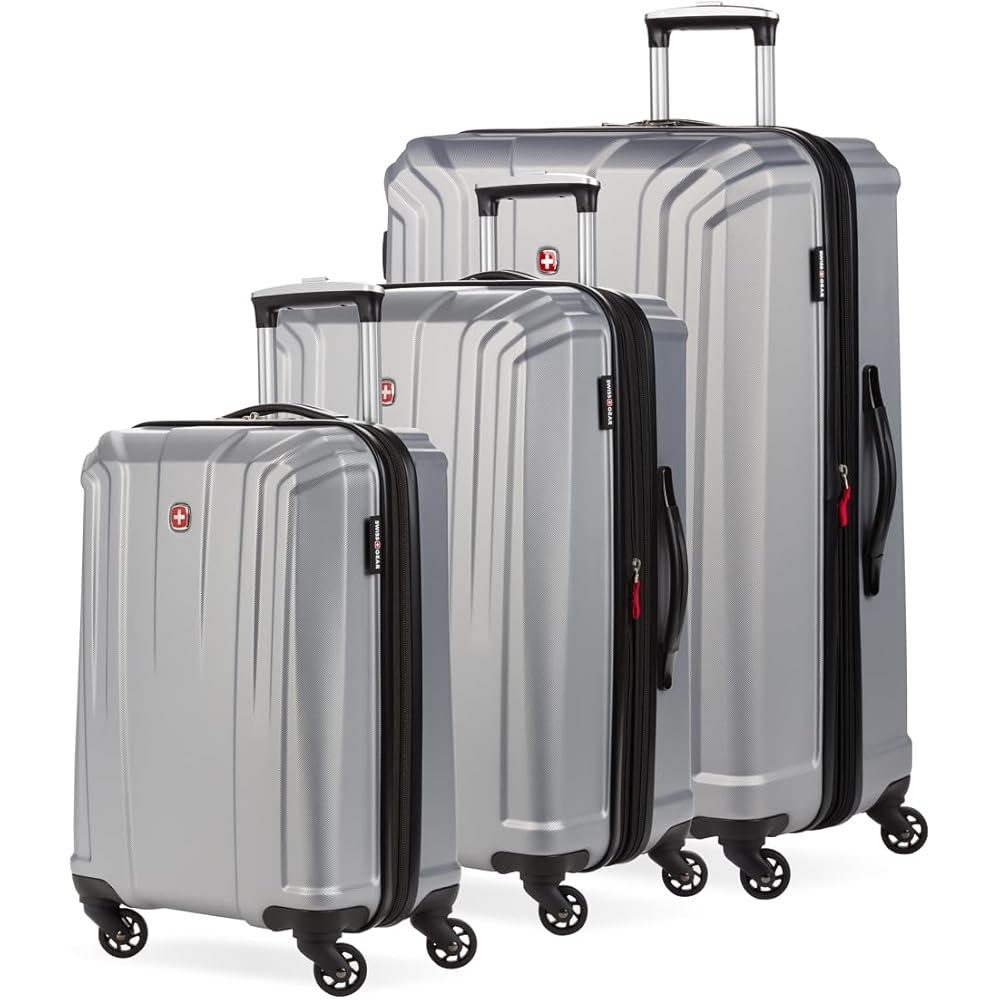 | SwissGear 3750 Hardside Expandable Luggage with Spinner Wheels, Silver, 3-Piece Set (20/24/27) | Suitcases