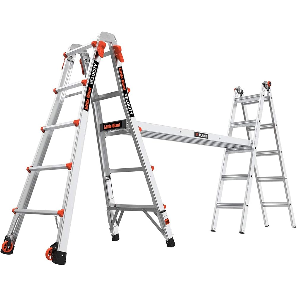 Little Giant Ladders Velocity, 22-Ft Folding Multi-Position Ladder, Aluminum, 300 lb Load Capacity, Type 1A Extra Heavy Duty, 22-Ft Reach, with Ratchet Levelers and Wheels (15422-801)