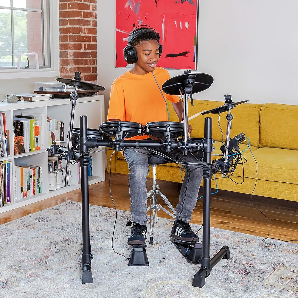 Alesis Turbo Mesh Kit – Electric Drum Set With 100+ Sounds, Quiet Mesh Drum Pads, Drum Sticks, Connection Cables, Drum Lessons