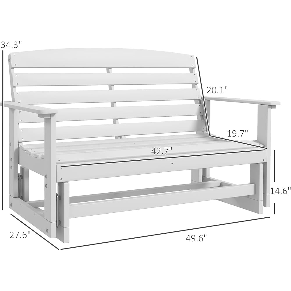 Outsunny 2-Person Outdoor Glider Bench Patio Double Swing Rocking Chair Loveseat w/Slatted HDPE Frame for Backyard Garden Porch, White