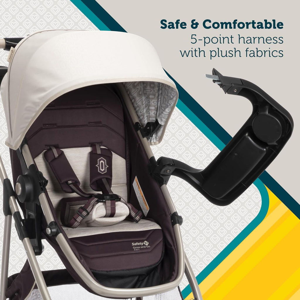 Safety 1st Deluxe Grow and Go Travel System Stroller and Car Seat Combo, 8-in-1 Travel System, Weight Capacity 4-30 lbs, Dunes Edge