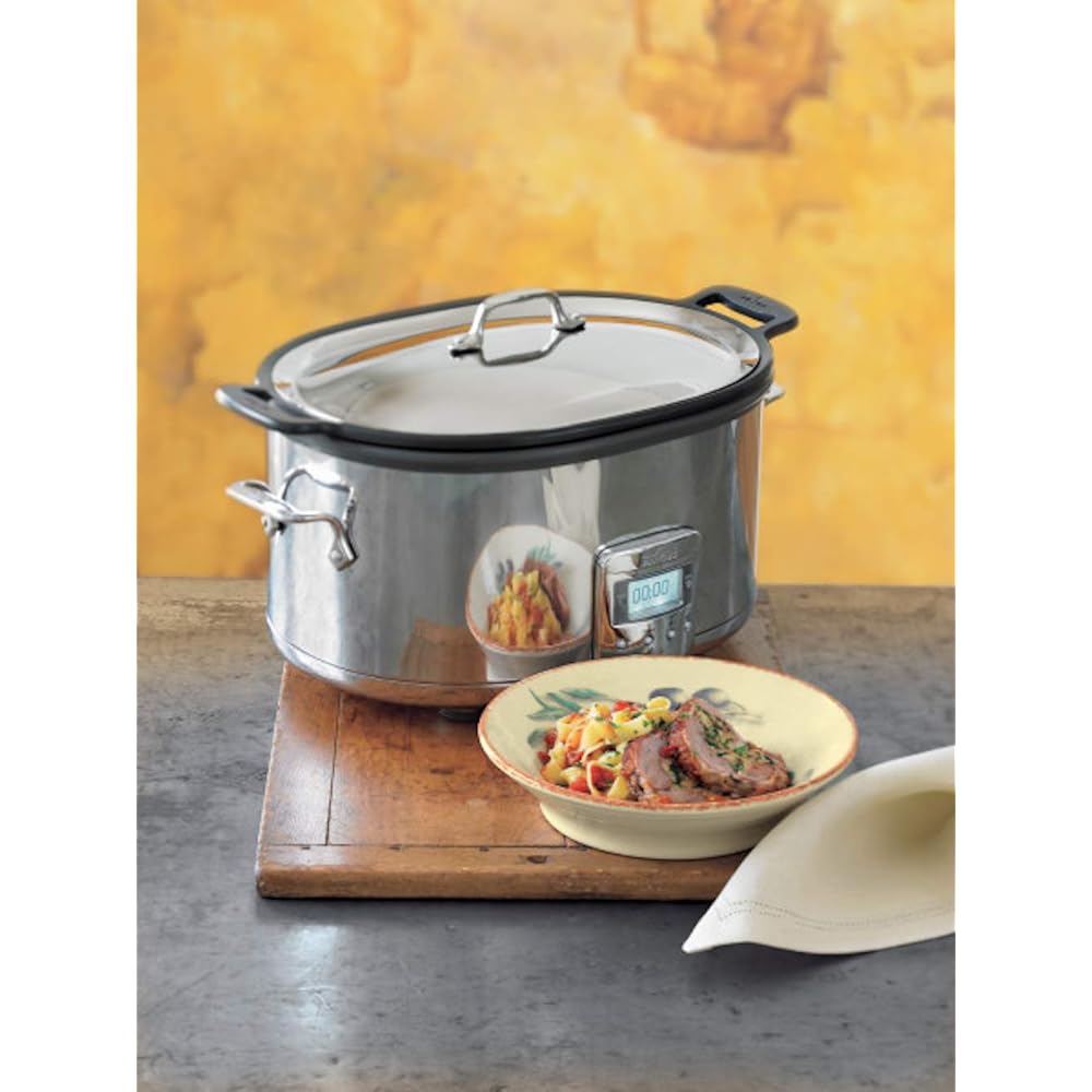 All-Clad Stainless Steel Electric Slow Cooker 7-Quart, Programmable LCD Timer, Aluminum Insert, Slow Cookers, Small Kitchen Appliances, Silver