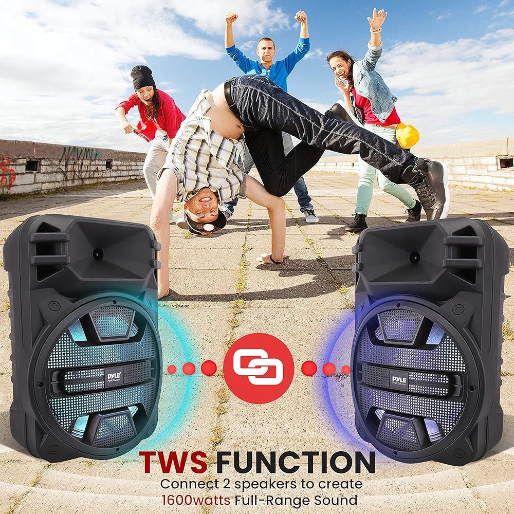 Pyle 12'' Portable Bluetooth Speaker System 800 Watts Karaoke Speaker w/ Latest DJ LED Lights, USB/FM/BT/Aux/Remote Control/Mic Inputs &amp; Built-in Rechargeable Battery PPHP1243B