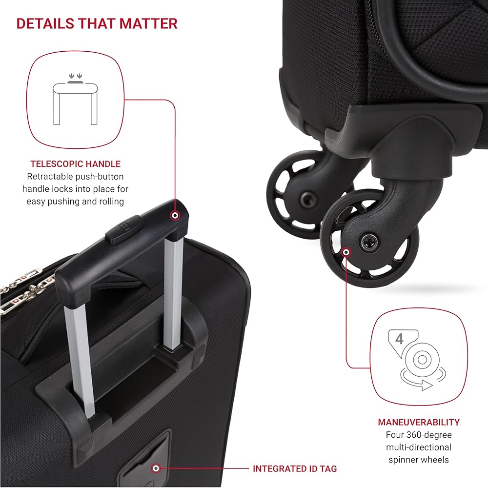| SwissGear 4010 Softside Luggage with Spinner Wheels, Black, 3-Piece Set (18/23/27) | Suitcases