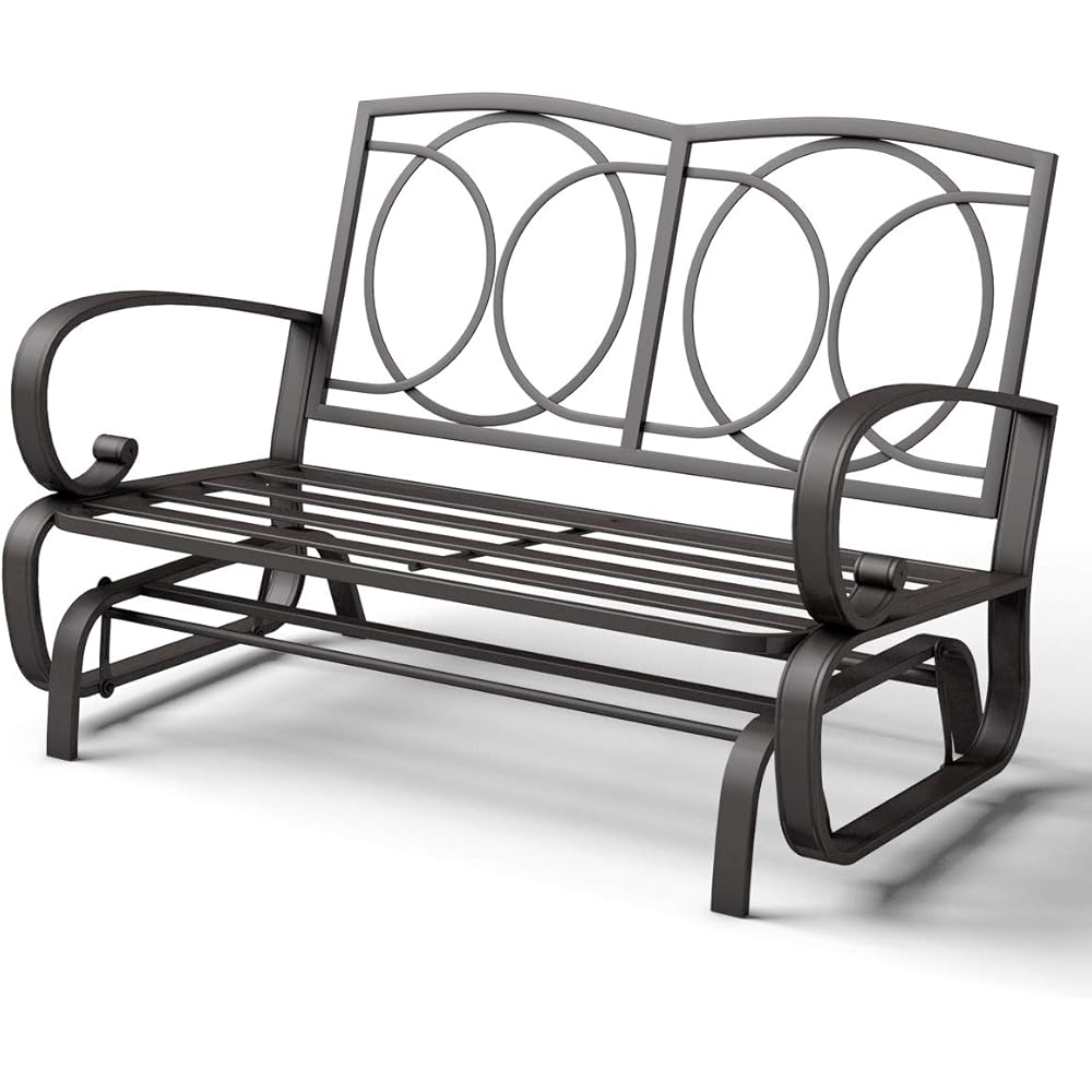 Giantex Outdoor Glider Bench, Patio 2 Person Loveseat with Removable Cushion, Thick Padded Seat, Stable Steel Frame, Outside Glider Swing Chair for Deck, Poolside, Yard, Balcony, Porch, Beige
