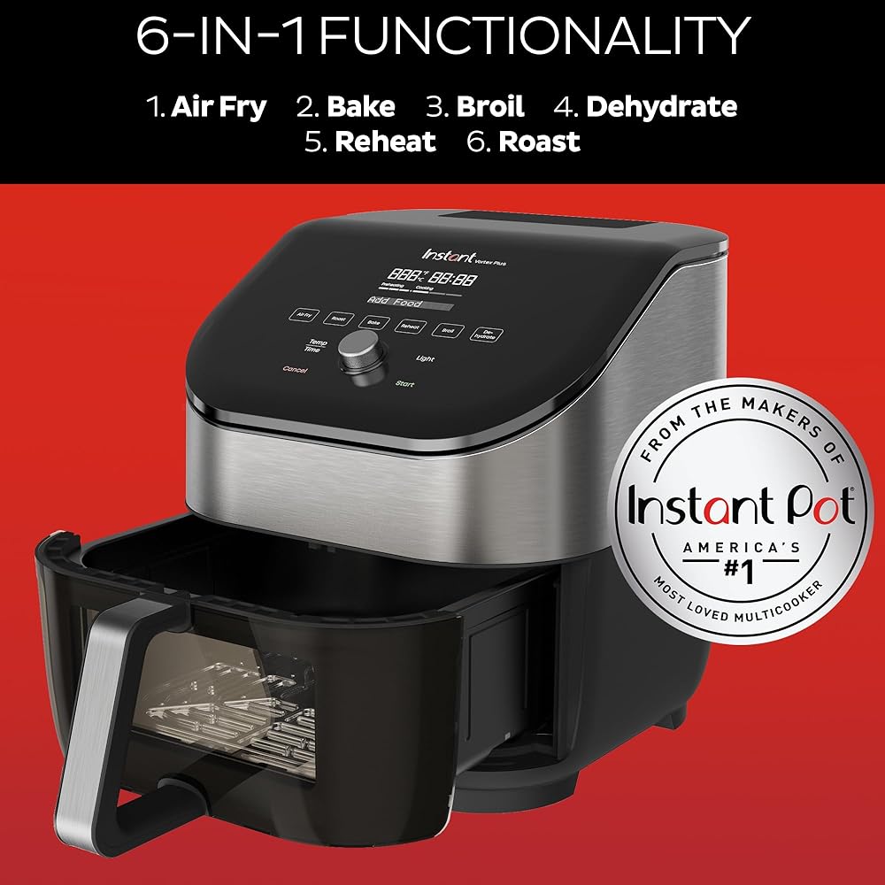 Instant Pot Vortex Plus 6QT Air Fryer with Odor Erase Technology,6-in-1 Functions that Crisps,Roasts, Broils,Dehydrates, Bakes &amp; Reheats, 100+In-App Recipes, from the Makers of Instant Pot,1700W,Black