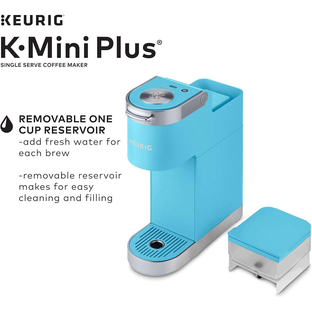 Keurig K-Mini Plus Single Serve K-Cup Pod Coffee Maker, with 6 to 12oz Brew Size, Stores up to 9 K-Cup Pods, Travel Mug Friendly, 1500 watts, Cool Aqua