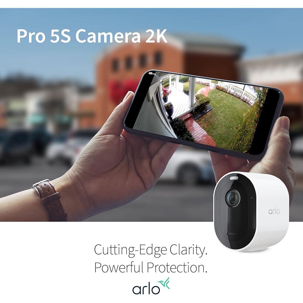 Arlo Pro 5S Spotlight Security Camera 2K HDR | Outdoor | Wireless | Dual-Band Wi-Fi Connects to Strongest Network |12X Zoom, 2-Way Audio, Siren, Color Night Vision,Live Stream(White, 4 Cameras)