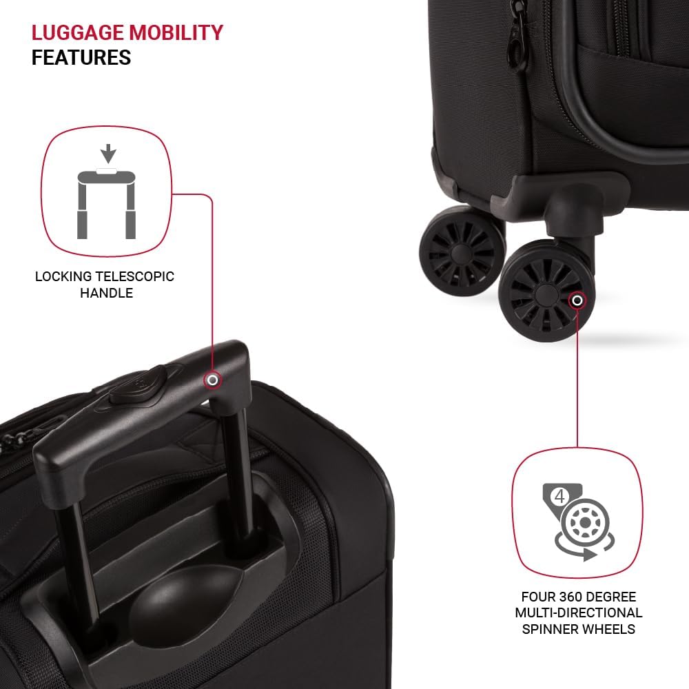 | SwissGear Sion II Softside Expandable Luggage with Spinner Wheels, Black, 3-Piece Set (20/24/28) | Suitcases