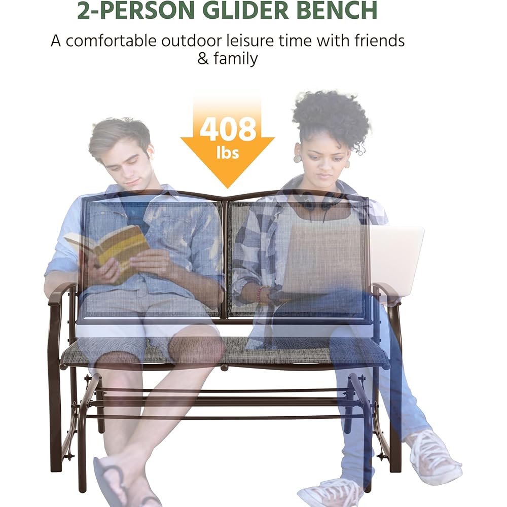 Yaheetech Outdoor Glider 2-Person Outdoor Glide Bench, Patio Glider Chair, Rocking Patio Chairs Loveseat for Backyard, Poolside, Garden,Porch, Heavy Duty Steel Frame, Gray