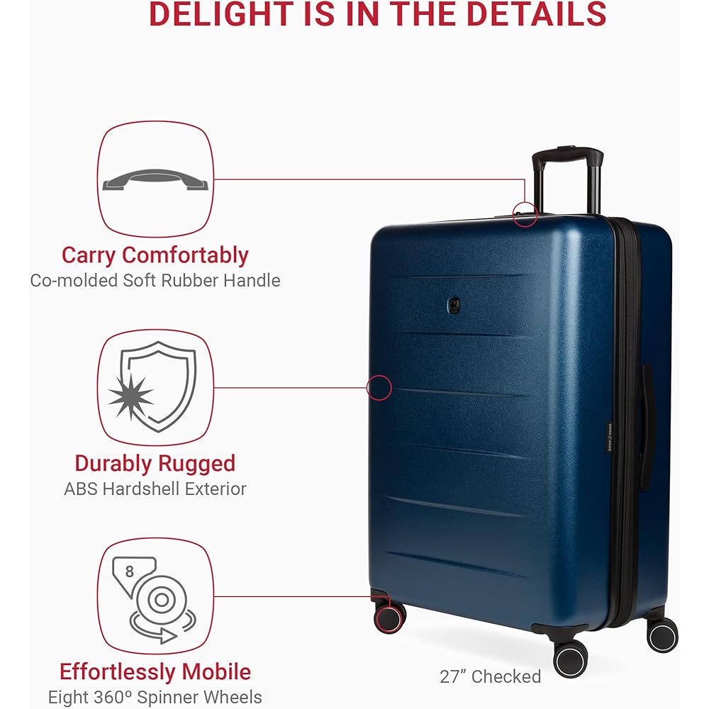 | SwissGear 8020 Eclipse Hardside Expandable Luggage with Spinner Wheels, Navy, 3-Piece Set (18/24/27) | Suitcases