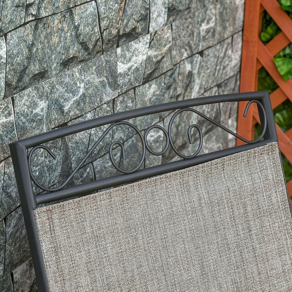 Outsunny Outdoor Glider Chairs with Coffee Table, Patio 2-Seat Rocking Chair Swing with Breathable Sling for Backyard, Garden and Porch, Brown