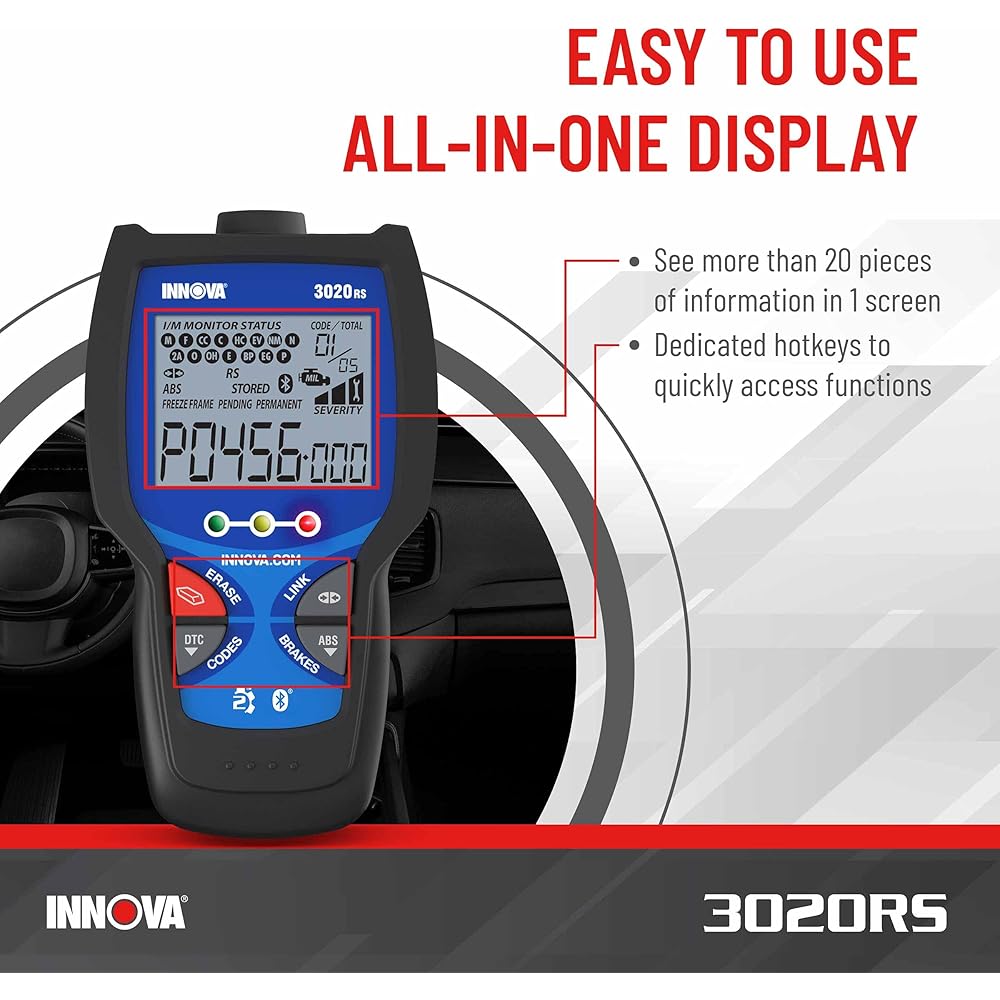 INNOVA 3020RS Fast &amp; Easy-to-Use Check Engine Code Reader, OBD2 Scan tool for ABS Clear with Fix &amp; Part Recommendations, Maintenance Schedules, &amp; Free TSBs on iPhone &amp; Android