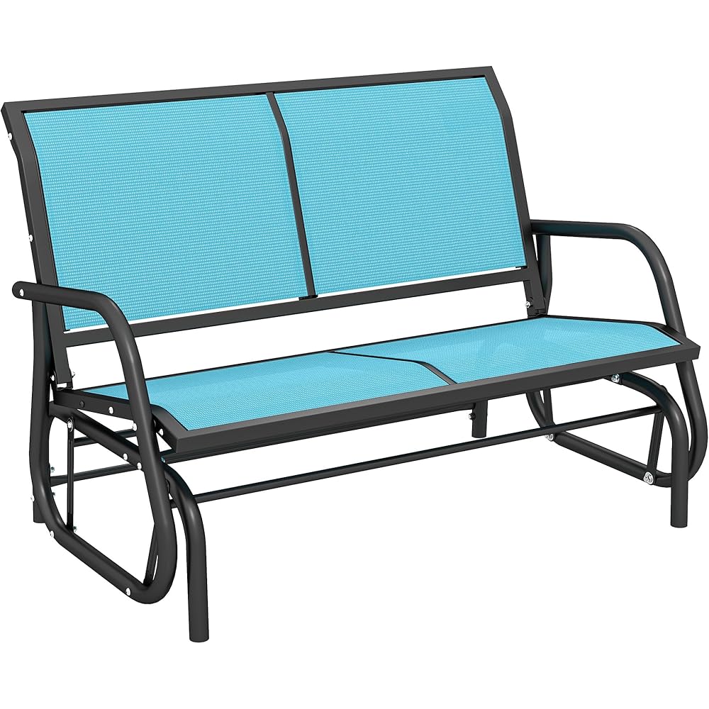 Outsunny 2-Person Outdoor Glider Bench, Patio Double Swing Rocking Chair Loveseat w/Powder Coated Steel Frame for Backyard Garden Porch, Blue