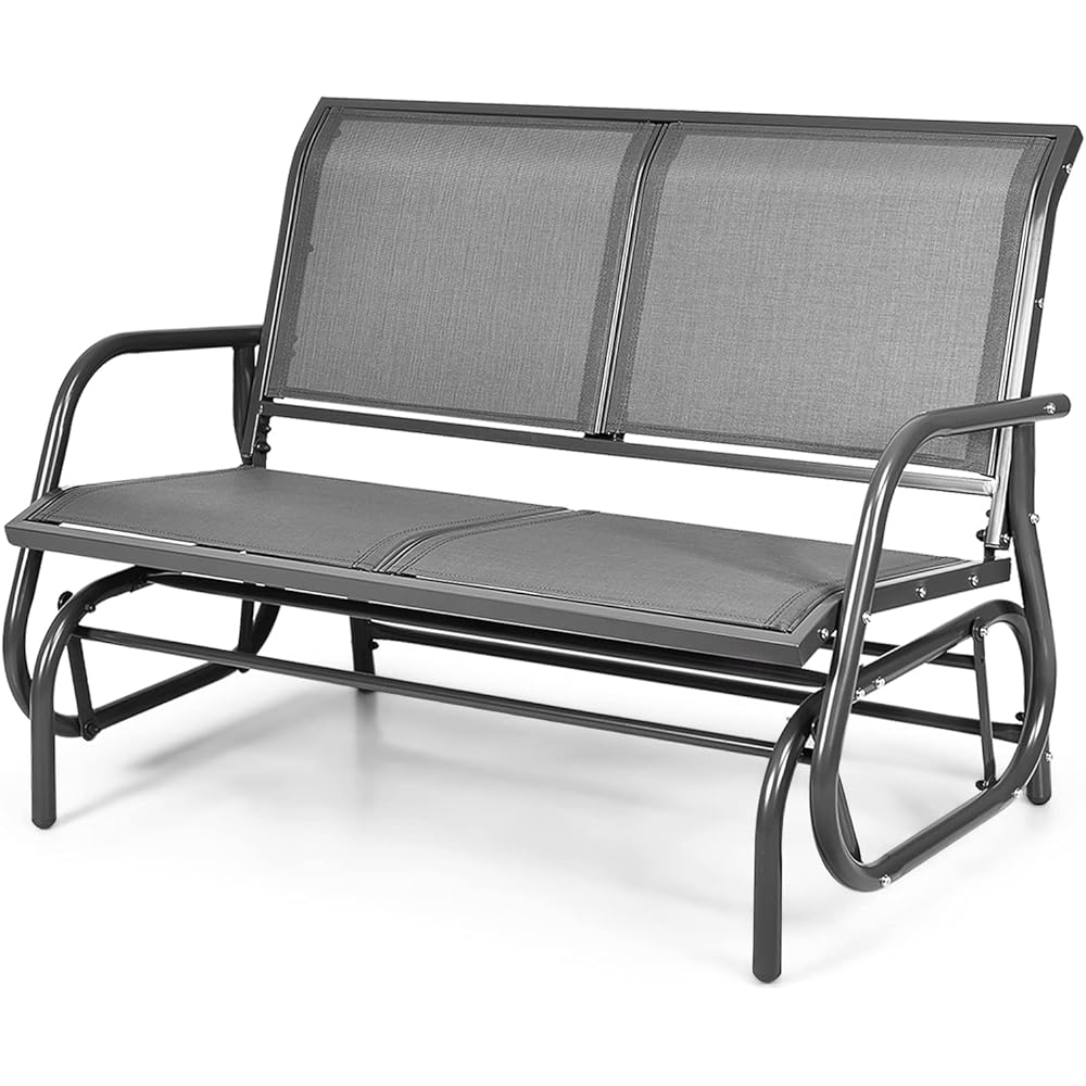 Tangkula 2 Person Patio Glider, Outdoor Swing Bench, Rocker Glider Loveseat Chair with Heavy-Duty Steel Frame, Breathable Seat Fabric, Rocking Lounge Chair for Poolside, Garden, Backyard, Porch (Gray)