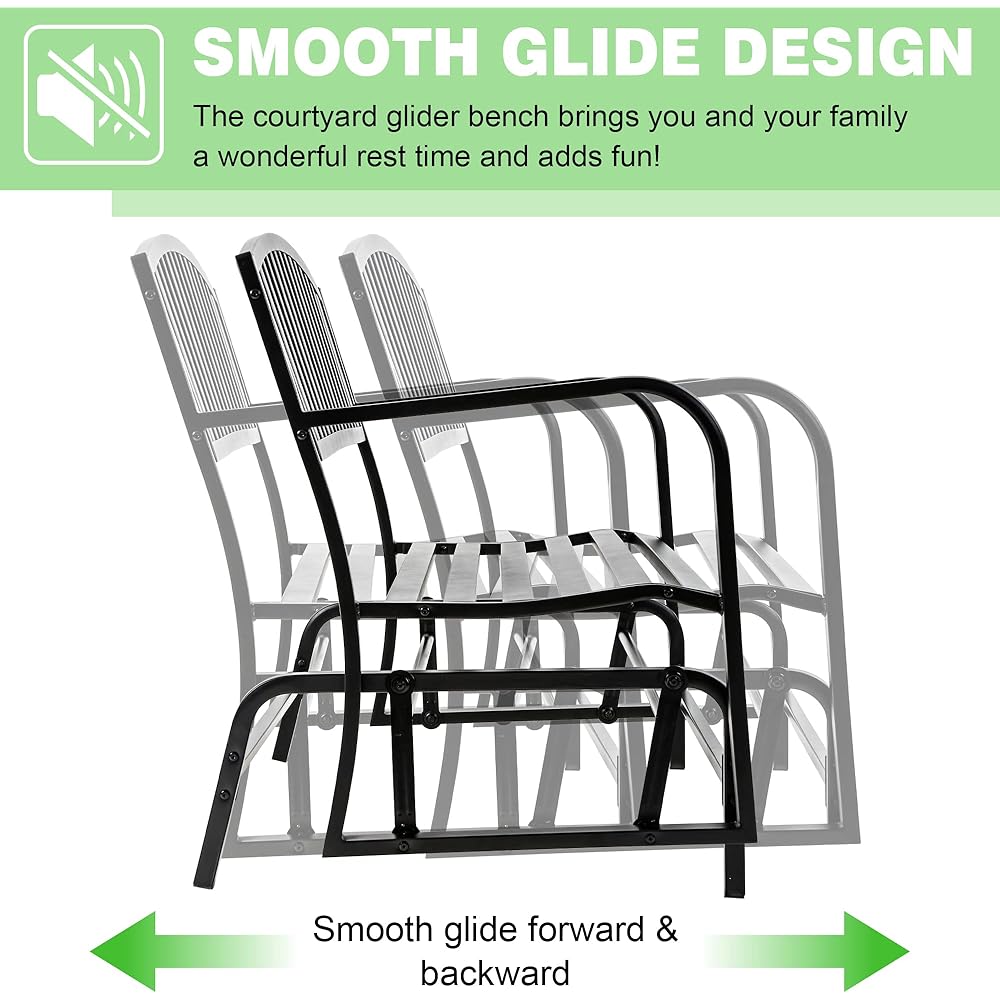 Metal Outdoor Glider Bench Waterproof Patio Glider Bench Porch Glider Swing Rocking Chair Glider with Powder Coated Frame for Garden Porch Balcony Backyard Lawn