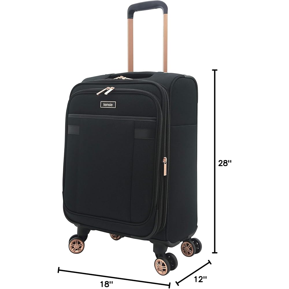 | kensie Hudson Softside Spinner Luggage, Black with Rose Gold, 3-Piece Set (16/20/28) | Luggage Sets