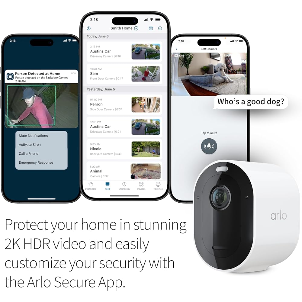 Arlo Pro 5S Spotlight Security Camera 2K HDR | Outdoor | Wireless | Dual-Band Wi-Fi Connects to Strongest Network |12X Zoom, 2-Way Audio, Siren, Color Night Vision,Live Stream(White, 4 Cameras)