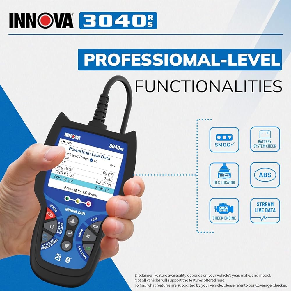INNOVA 3040RS, OBD2 Scanner, Live Data Streamer, Battery/Alt Tester, Reset Check Engine Light/Brake Light/Oil Light, Free Mechanic Recommended Fix &amp; Parts &amp; Est Repair Cost, Free Updates