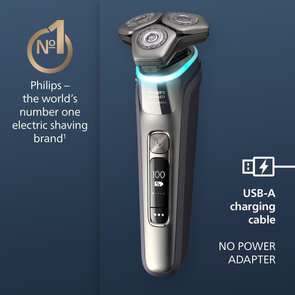 Philips Norelco Shaver Series 9000, Wet and Dry Electric Shaver, with Lift &amp; Cut Shaving System and SenseIQ Technology, Pop-up Trimmer, Cleaning Pod, Charging Stand and Travel Case, Model S9987/85