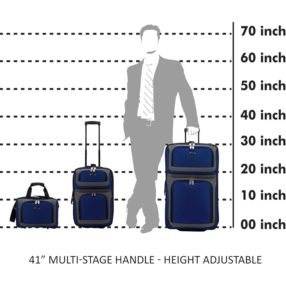 | U.S. Traveler New Yorker Lightweight Softside Expandable Travel Rolling Luggage, Blue Dobby, 3-Piece Set (15/21/29) | Luggage Sets