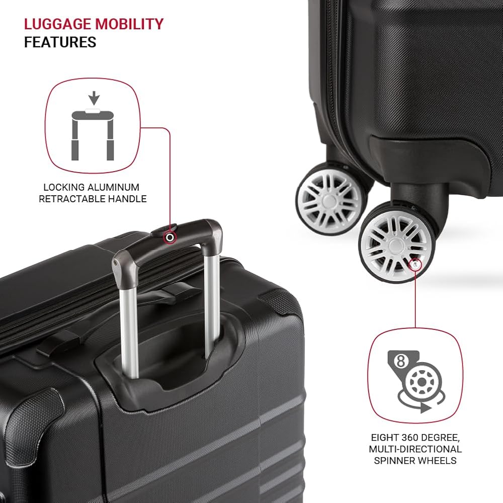 | SwissGear Pro Expandable Lightweight Spinner with TSA Lock, Black Sonic, 3-Piece Set | Luggage Sets
