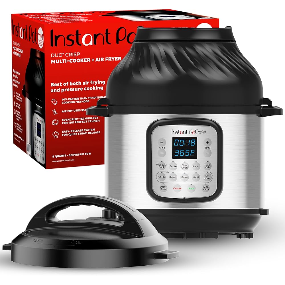 Instant Pot Duo Crisp 11-in-1 Air Fryer and Electric Pressure Cooker Combo with Multicooker Lids that Air Fries, Steams, Slow Cooks, Sautés, Dehydrates, &amp; More, Free App With Over 800 Recipes, 6 Quart