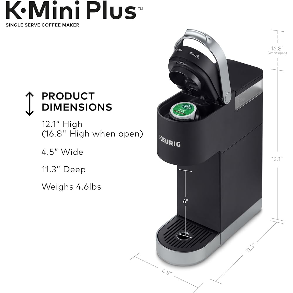 Keurig K-Mini Plus Single Serve K-Cup Pod Coffee Maker, with 6 to 12oz Brew Size, Stores up to 9 K-Cup Pods, Travel Mug Friendly, 1500 watts, Cool Aqua
