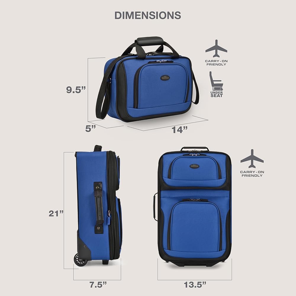 | U.S. Traveler Rio Softside Expandable Carry-on Rolling Luggage, Royal Blue, 2 Wheel Set | Carry-Ons