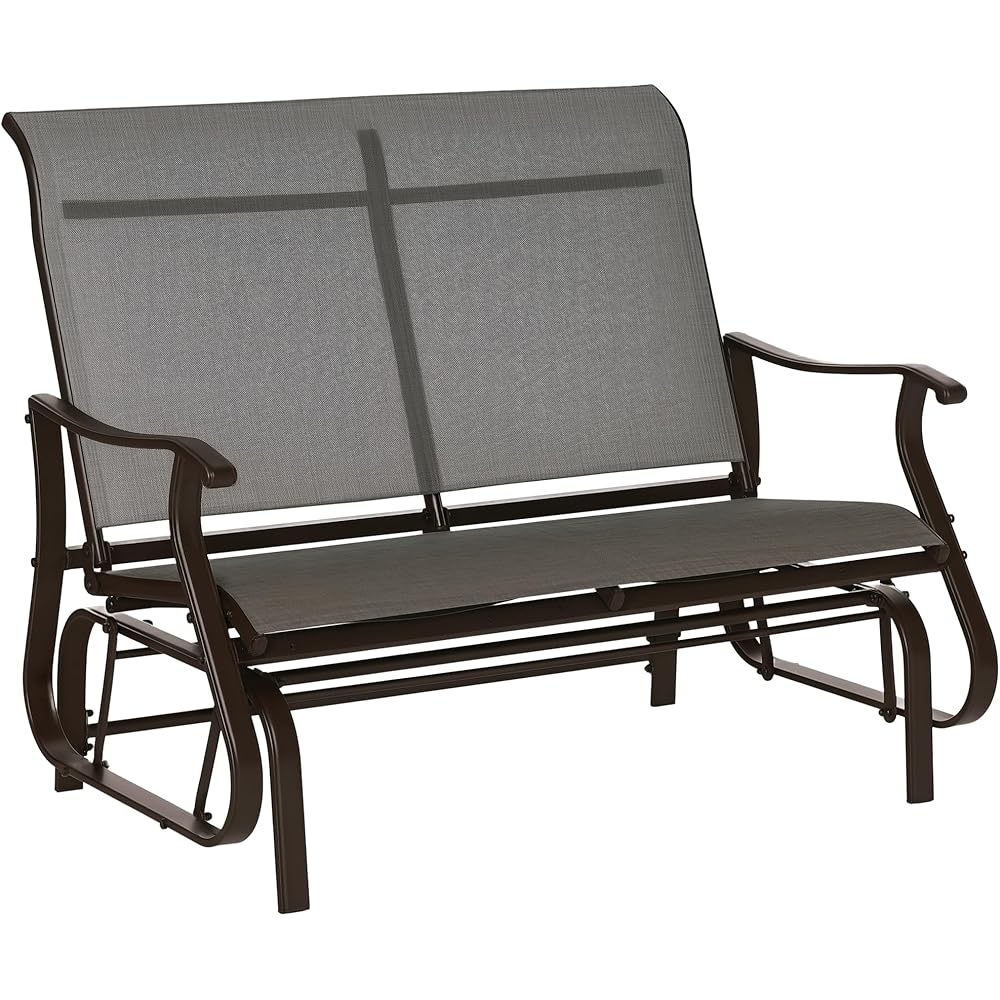 Outsunny 2-Person Outdoor Glider Bench，Patio Glider Loveseat Chair with Powder Coated Steel Frame，2 Seats Porch Rocking Glider for Backyard, Lawn, Garden and Porch, Mixed Gray