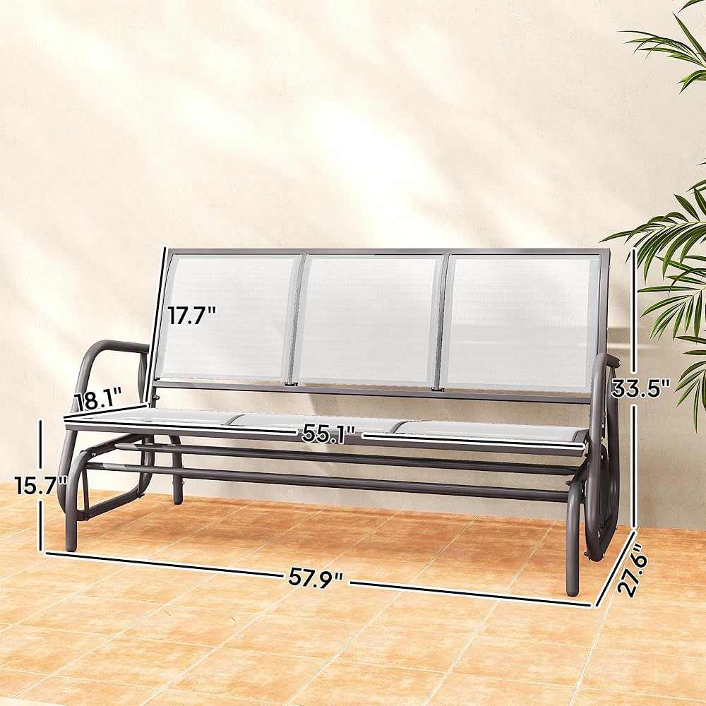 Outsunny 3-Person Patio Glider Bench, Outdoor Porch Glider Swing with 3 Seats, Breathable Mesh Fabric, Metal Frame, Cream White