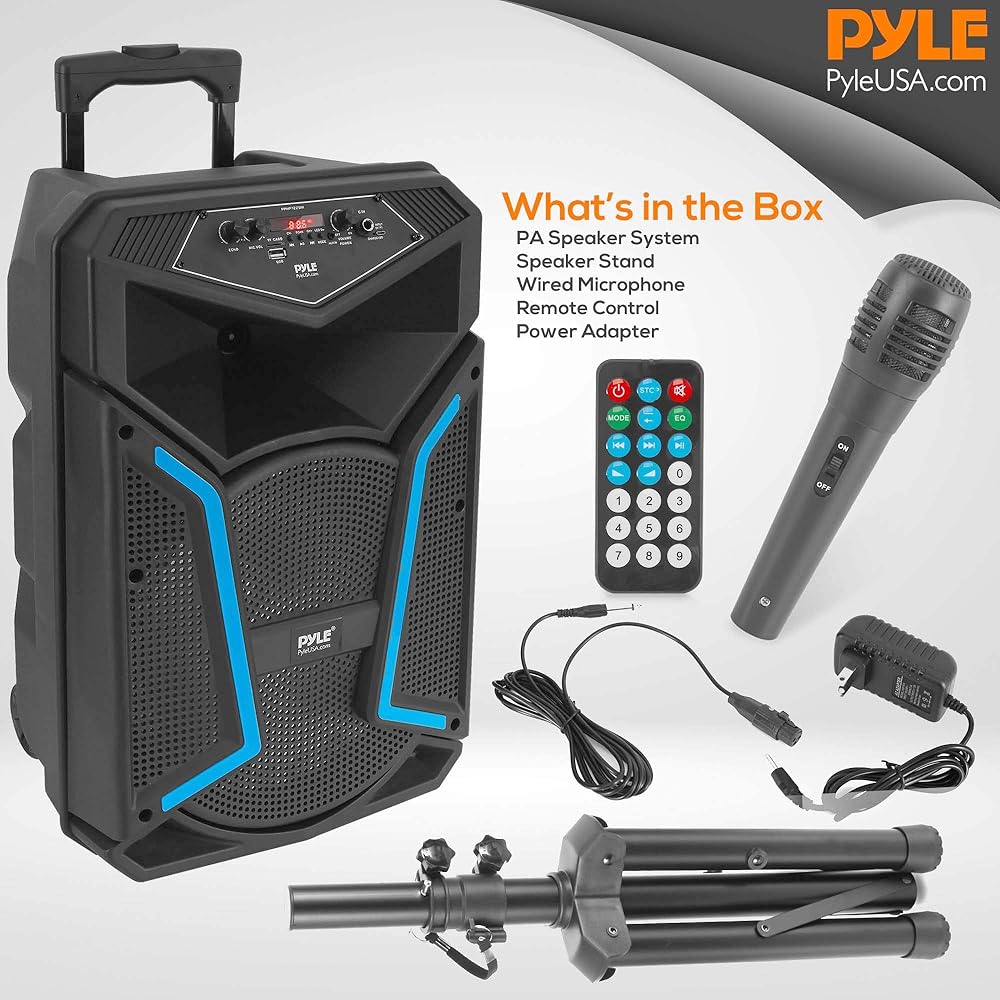 Pyle Portable Bluetooth PA Speaker System-800W Outdoor Bluetooth Speaker Portable PA System w/Microphone in, Party Lights, MP3/USB SD Card Reader, FM Radio, Rolling Wheels-Mic, Remote PPHP122SM.5