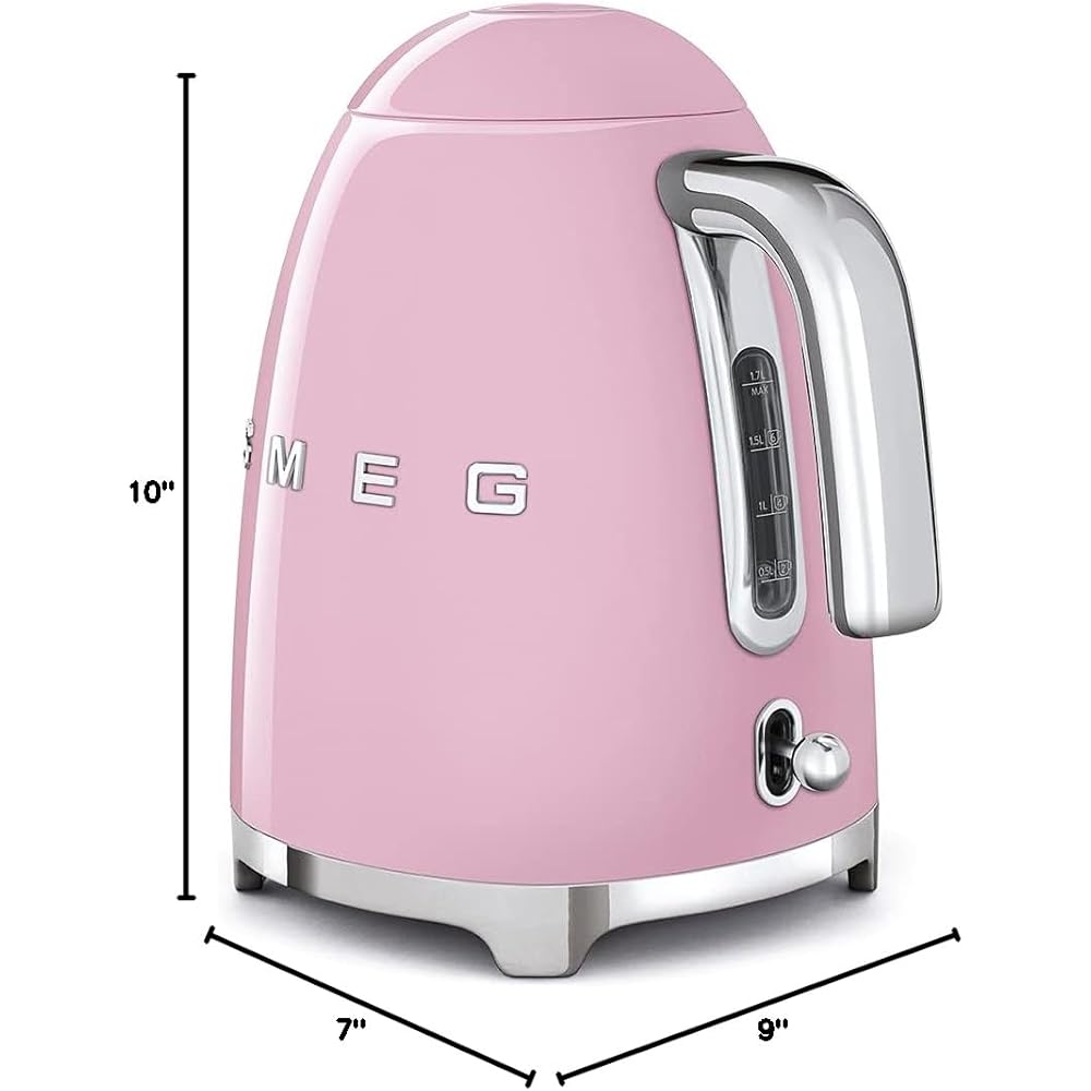 SMEG 50's Retro Style Electric Water Kettle with Automatic Shutoff, Removable Base, and Water Indicator, KLF03PKUS, Pink