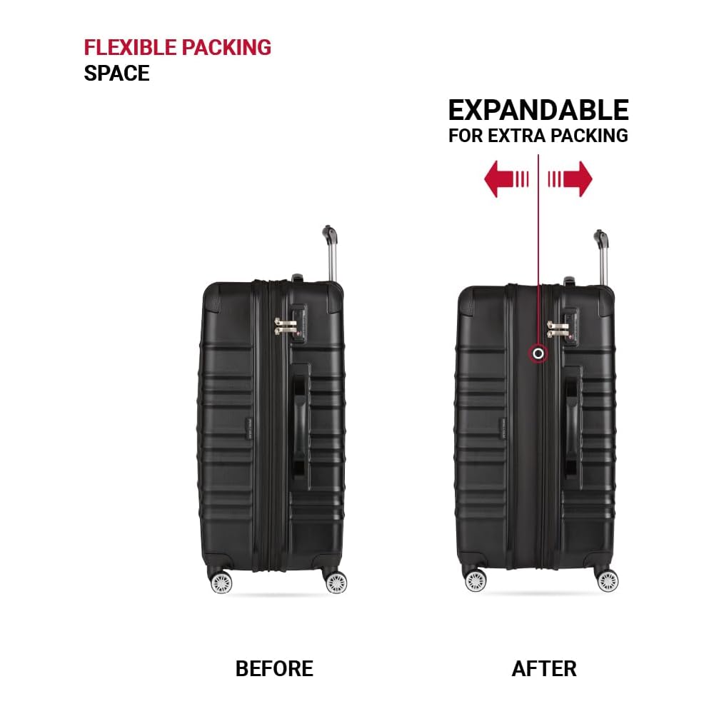 | SwissGear Pro Expandable Lightweight Spinner with TSA Lock, Black Sonic, 3-Piece Set | Luggage Sets