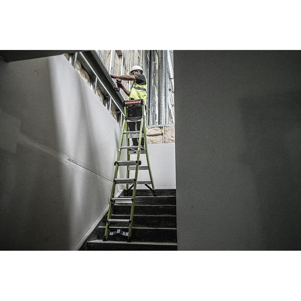 Little Giant Ladders, King Kombo 2.0 XT, Industrial, M6, 6 Ft. A Frame, 10 Ft. Extension, Fiberglass, Type 1AA, 375 lbs Weight Rating, (13936-071), Hi-viz Green