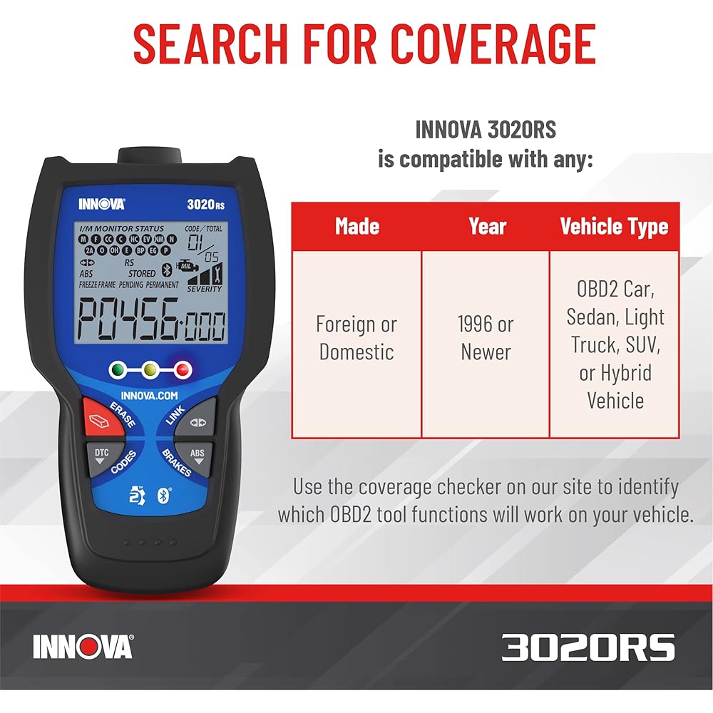 INNOVA 3020RS Fast &amp; Easy-to-Use Check Engine Code Reader, OBD2 Scan tool for ABS Clear with Fix &amp; Part Recommendations, Maintenance Schedules, &amp; Free TSBs on iPhone &amp; Android