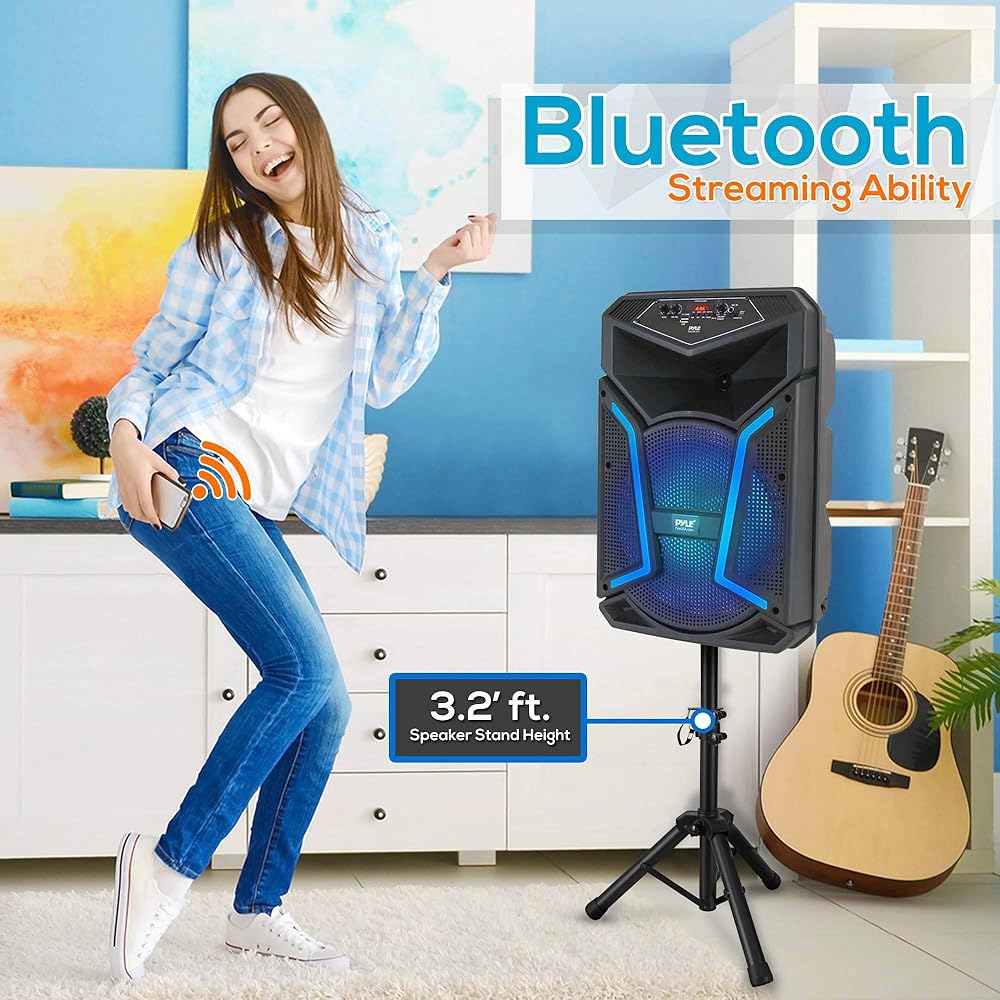 Pyle Portable Bluetooth PA Speaker System-800W Outdoor Bluetooth Speaker Portable PA System w/Microphone in, Party Lights, MP3/USB SD Card Reader, FM Radio, Rolling Wheels-Mic, Remote PPHP122SM.5