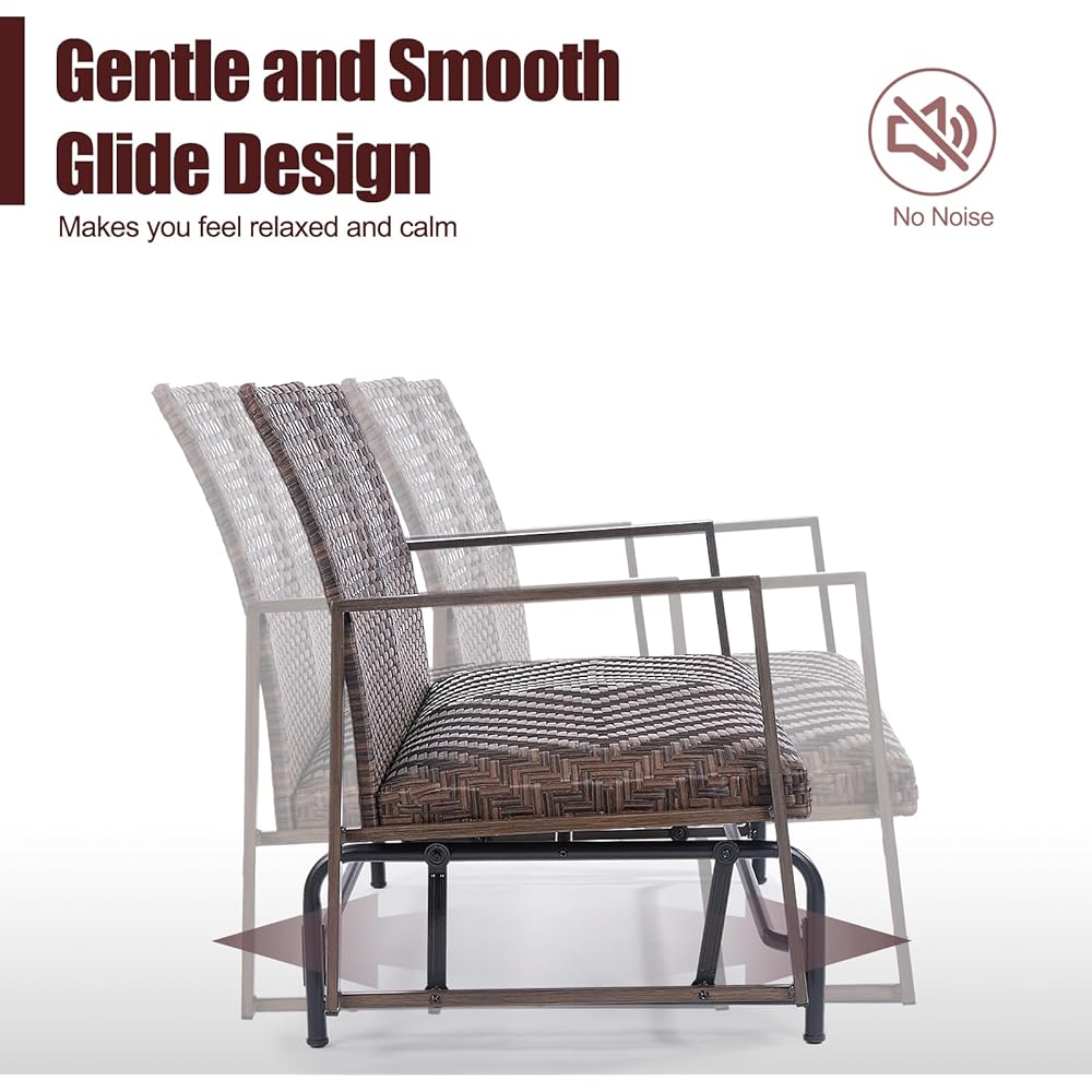 Wicker 2 Person Patio Glider with Double Weaved Wicker Seat, Powder Coated Metal Frame, 50" W x 25.5" D x 35.5" H, 400 Lb Weight Capacity