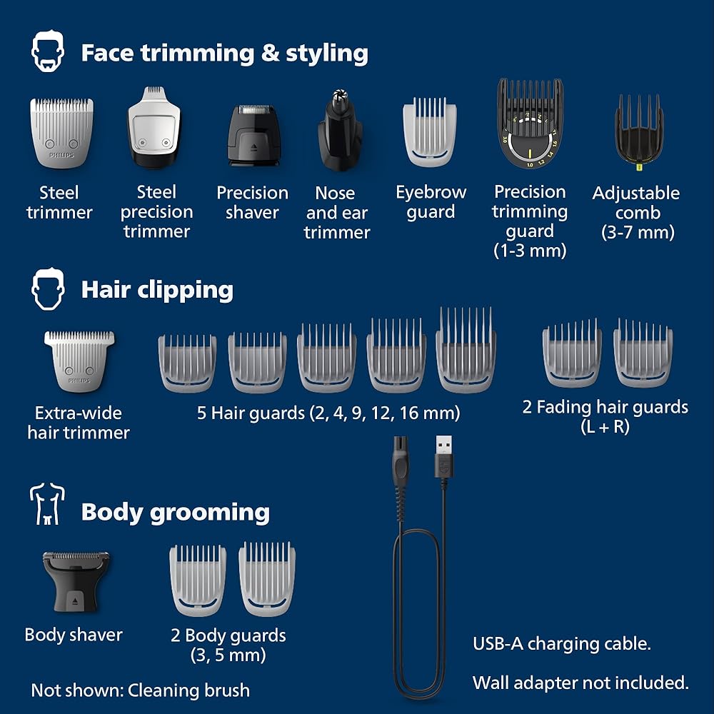 Philips Norelco Multigroom Series 9000-21 Piece Men's Grooming Kit for Beard, Body, face, Nose, Ear Hair Trimmer w/Premium Storage case, MG9510/60