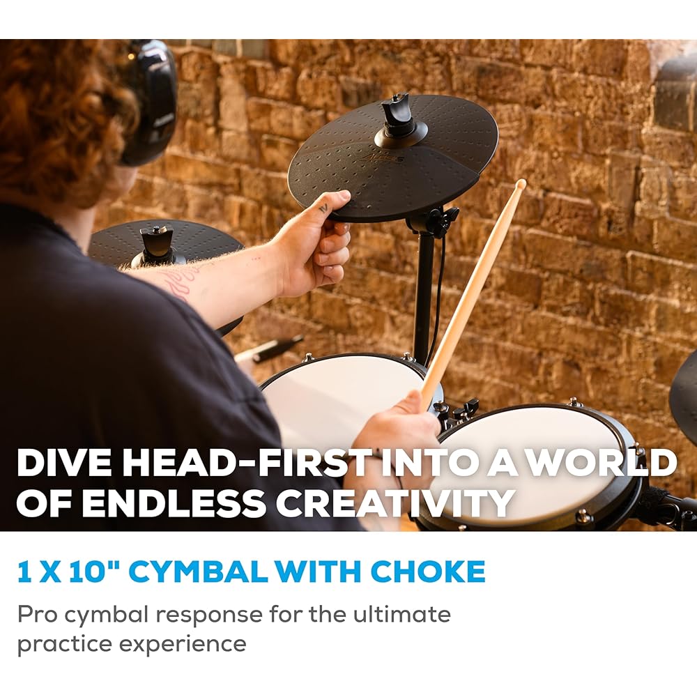Alesis Nitro Max Kit 10 Piece Electric Drum Set with Quiet Mesh Pads, 10" Dual Zone Snare, Bluetooth, 440+ Sounds, Drumeo, Drum Throne and Headphones