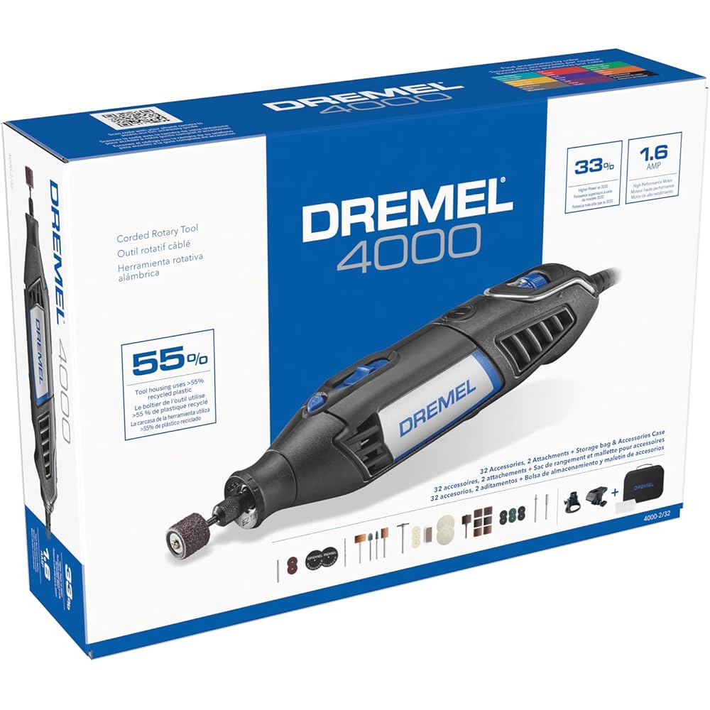 Dremel 4000-2/32 Variable Speed Rotary Tool Kit-Engraver, Polisher, and SanderPerfect for Cutting, Detail Sanding, Engraving, Wood Carving, and Polising2 Attachments &amp; 32 Accessories