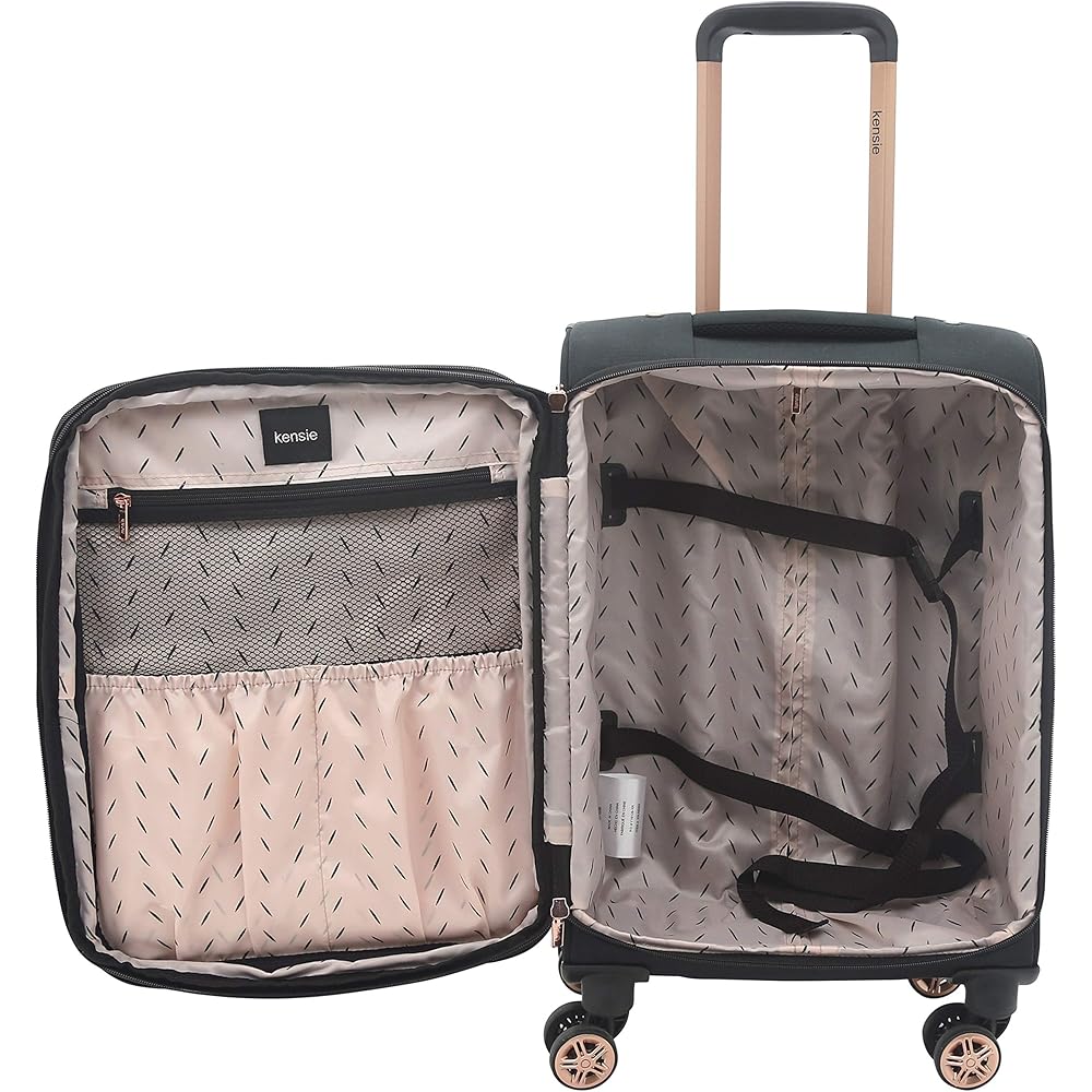 | kensie Hudson Softside Spinner Luggage, Black with Rose Gold, 3-Piece Set (16/20/28) | Luggage Sets