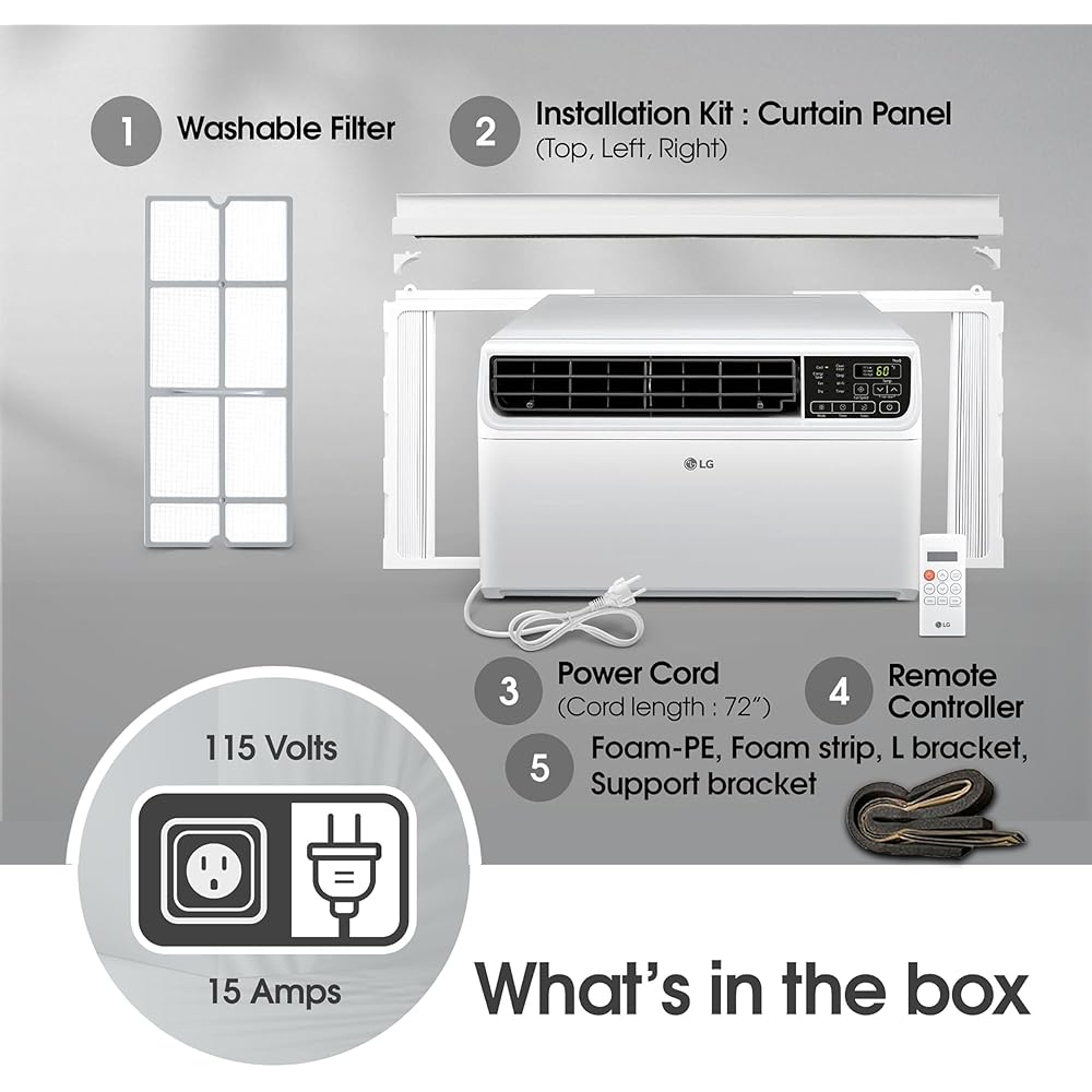 LG 6,000 BTU Window Air Conditioner Unit with Remote Control, 115V, White