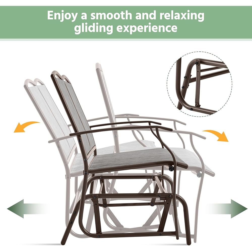 Yaheetech Outdoor Glider 2-Person Outdoor Glide Bench, Patio Glider Chair, Rocking Patio Chairs Loveseat for Backyard, Poolside, Garden,Porch, Heavy Duty Steel Frame, Gray