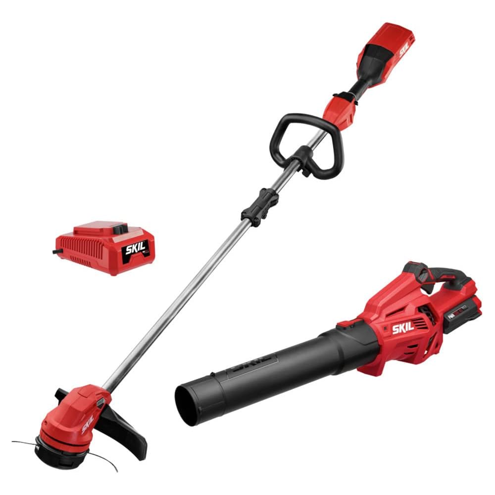 SKIL CB7478C-11 PWR CORE 40 Brushless 40V 14" String Trimmer &amp; PWR CORE 40 Brushless 40V 14” Lightweight Chainsaw Kit with Tool-Free Chain Tension &amp; Auto Lubrication