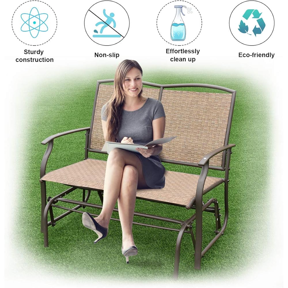 Giantex OP3100-New Patio Glider Bench, Brown 41.5"X28.0"X37"(LXWXH)