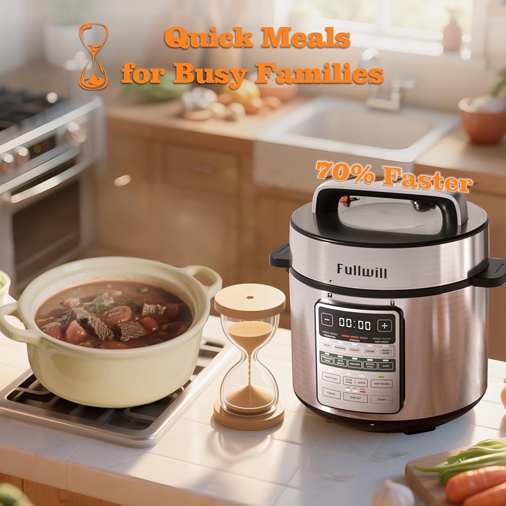 Fullwill Electric Pressure Cooker 6QT Dual Pots, 12 in 1 MultiFunction Cooker with 304 Stainless Steel &amp; Ceramic Pots, Pressure Cook, Soup, Porridge, Yogurt, Meat Stew, Rice, Poultry, Beans and More